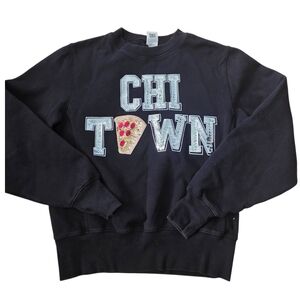 PINK Victoria's Secret XS Chi Town Pizza slice  bling Sequin black sweatshirt